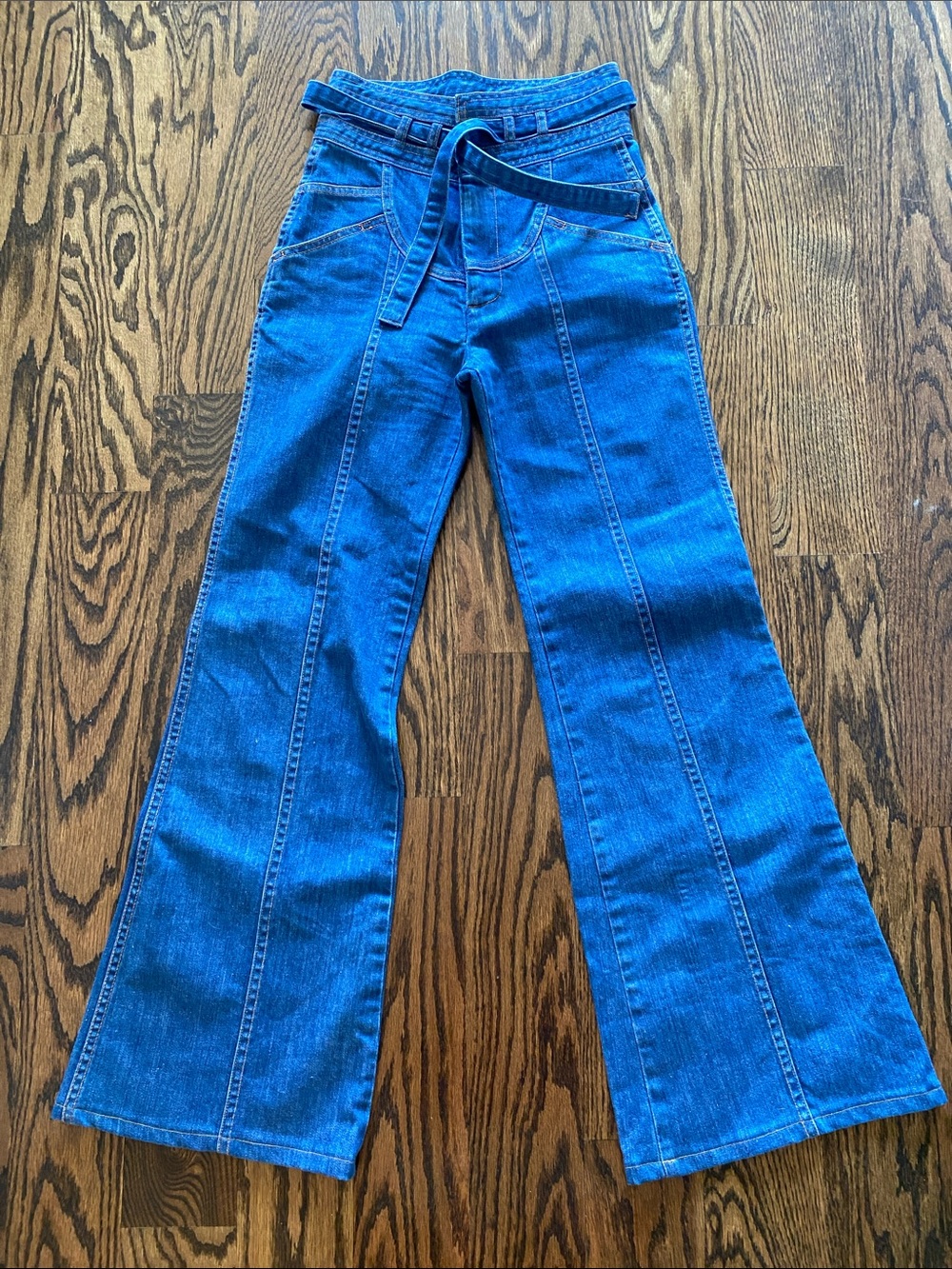 Stoned Immaculate Vibrant Blue Flare Jeans with Self-Tie Belt